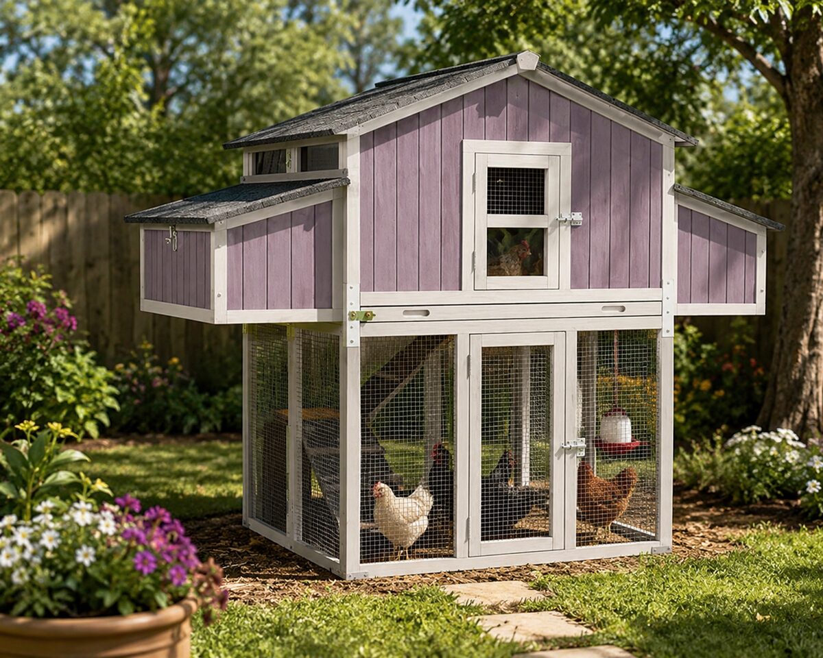 Aivituvin Large Folding Chicken Coop, purple two-story design