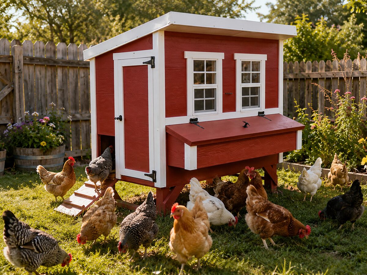 OverEZ Large Chicken Coop for up to 15 chickens, red barn style